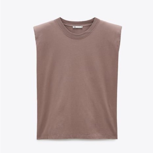 ZARA | padded Shoulder Muscle T Shirt Beige - Picture 2 of 4